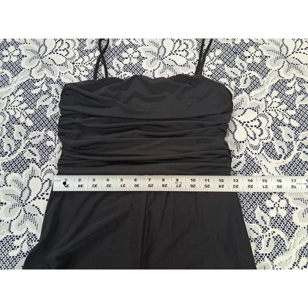 Cefian Women's Jumpsuit Black Lg Spaghetti Straps‎ Ruched Top Polyester Spandex